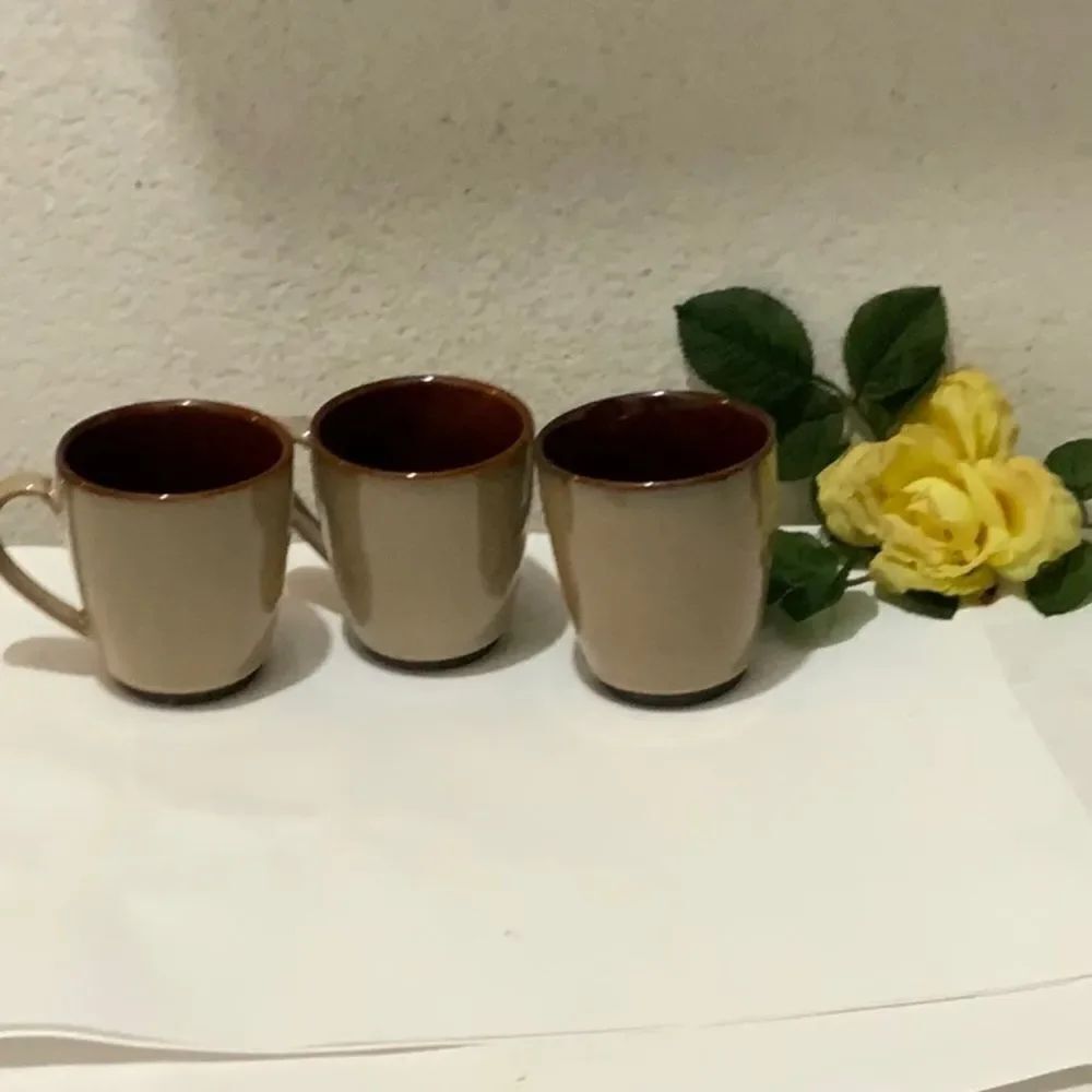 Set of 3 Sango Nova Brown 4933 Stoneware Coffee Cups ~ 4" Tall G10